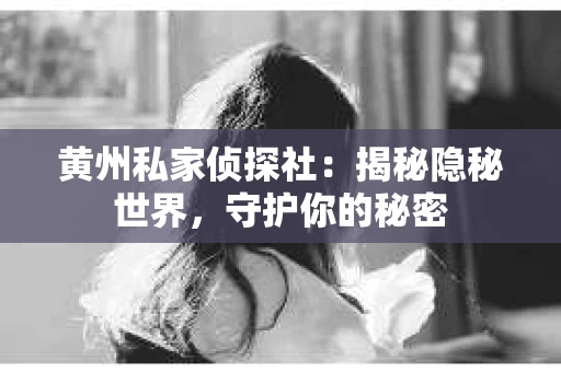 黄州私家侦探社：揭秘隐秘世界，守护你的秘密