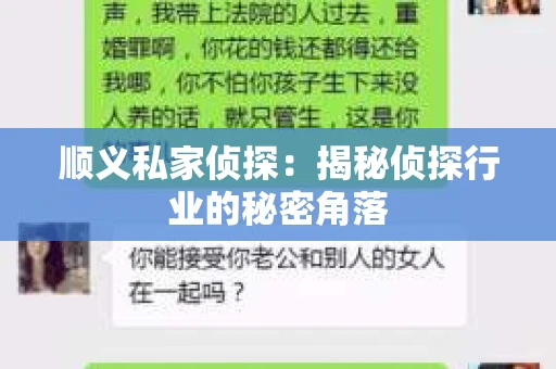 顺义私家侦探：揭秘侦探行业的秘密角落