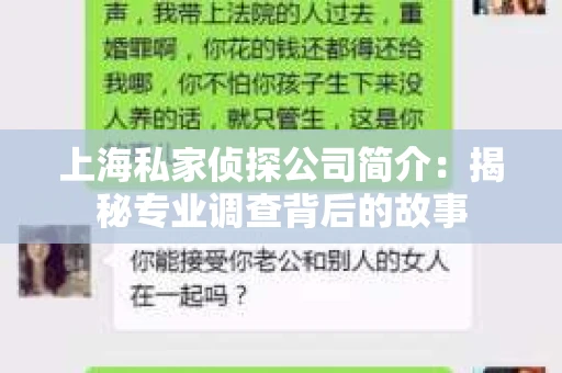 上海私家侦探公司简介：揭秘专业调查背后的故事